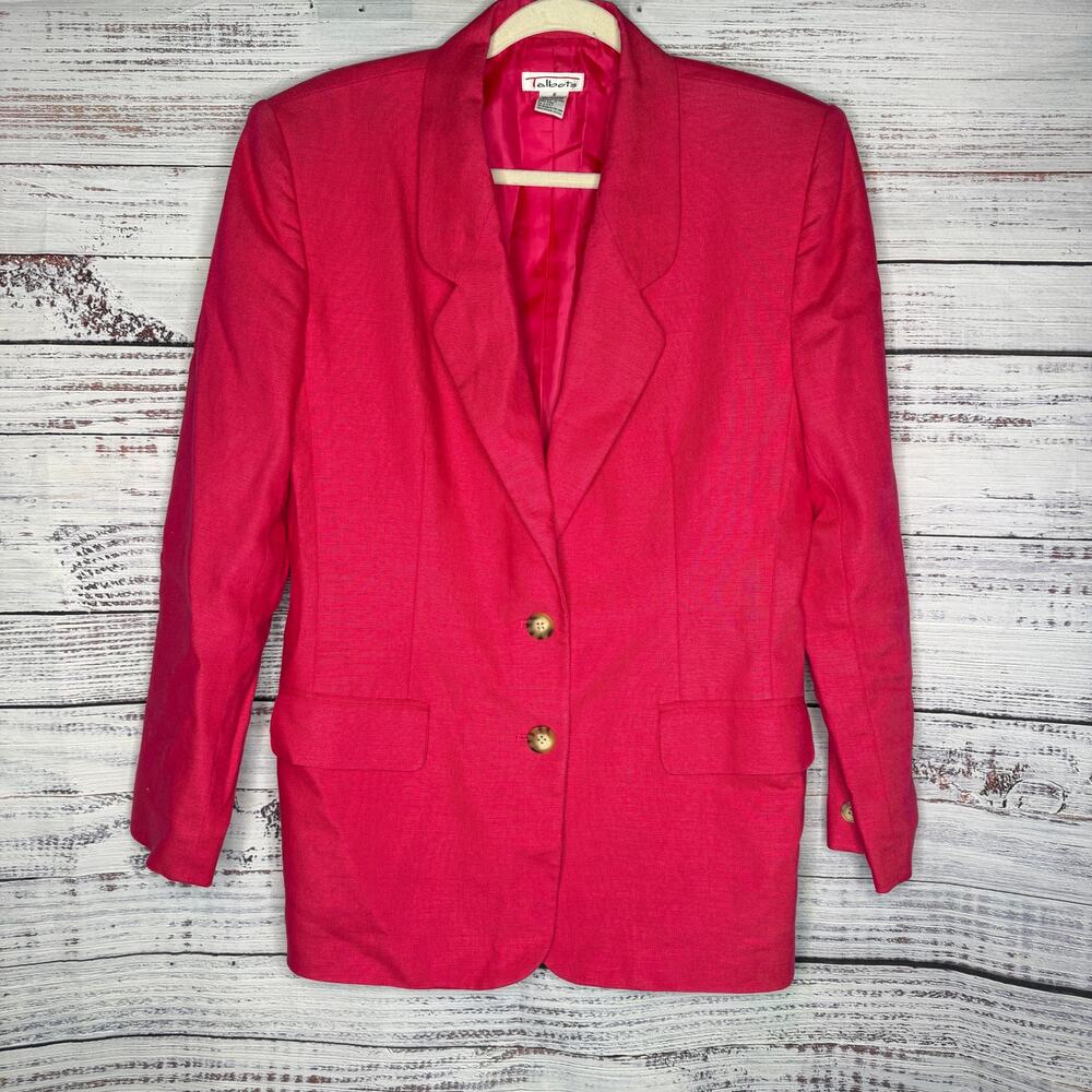 Talbots Womens Size 8 Pink Linen Blazer Jacket Two Button Career Preppy
